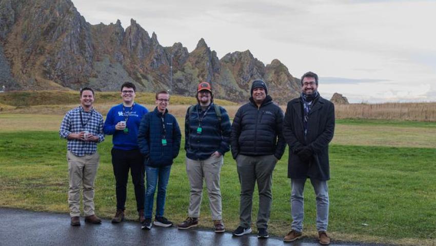 UK students and faculty gather in Norway to prepare their payload for NASA’s GHOST mission. From left: Alexander Barrera, Eric Adams, Carson Brown, Cannon Shields, Savio Poovathingal and Alexandre Martin. UK students and faculty gather in Norway to prepare their payload for NASA’s GHOST mission. From left: Alexander Barrera, Eric Adams, Carson Brown, Cannon Shields, Savio Poovathingal and Alexandre Martin. 